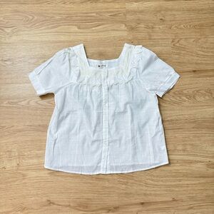 NEW White Cottagecore Scallop Lace Trim Button Down Blouse